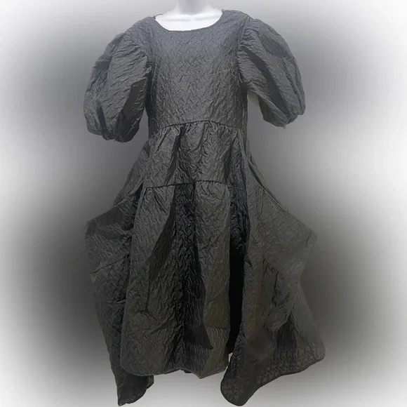 Beulah Style Black Puff Sleeve Tiered Dress - One Size NWT - Picture 1 of 7